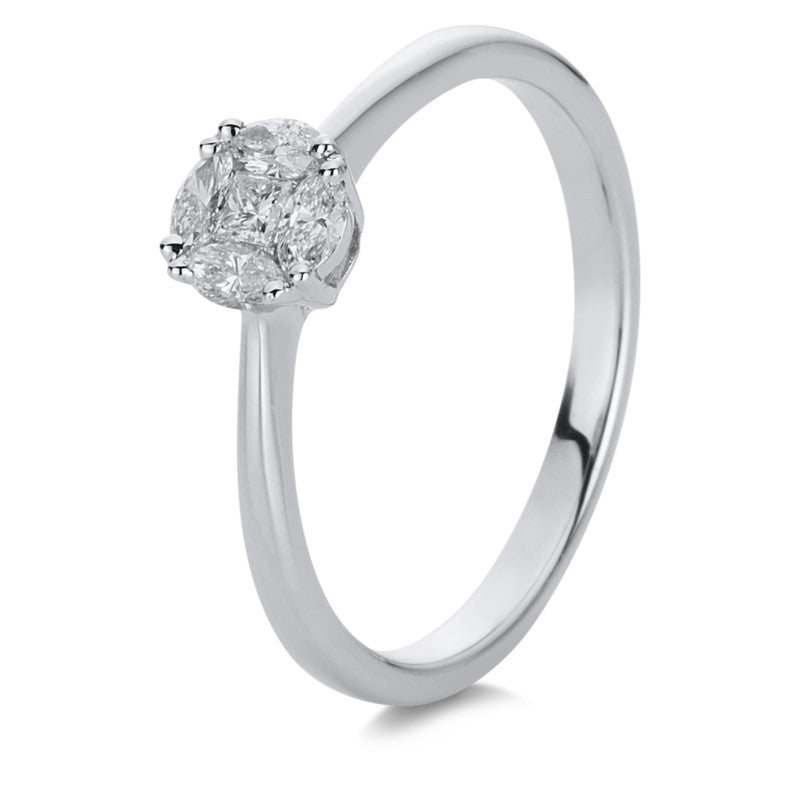 Ring 18 kt WG. 1 Princ. 0.05 ct. TW-vsi. 4 Navette 0.17 ct. TW-vsi. Weite:55