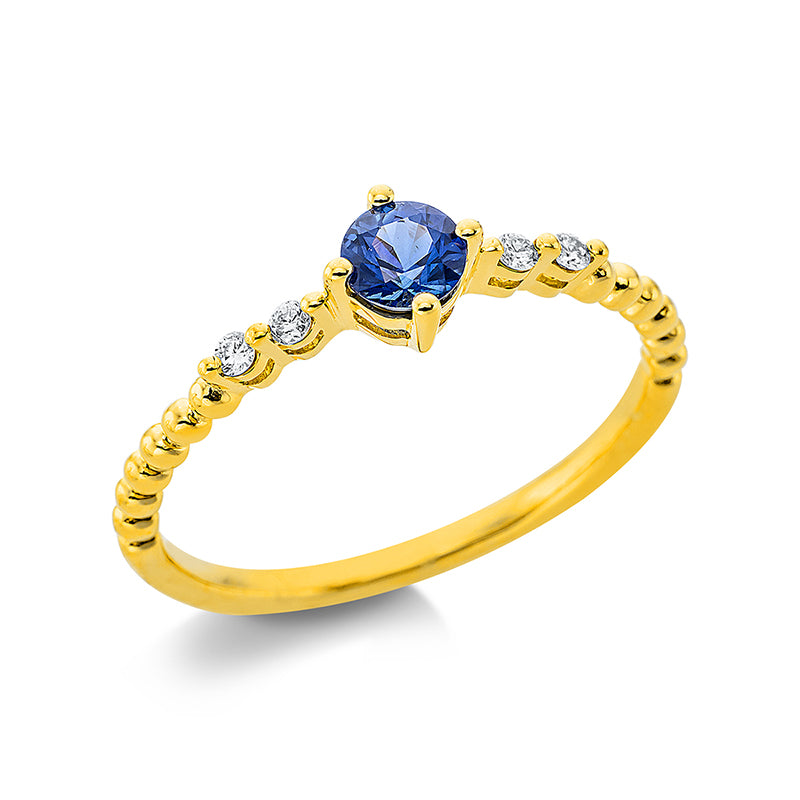 Ring 18 kt GG, 4 Brill. 0,05 ct, TW-si, 1 Saphir 0,31 ct blau