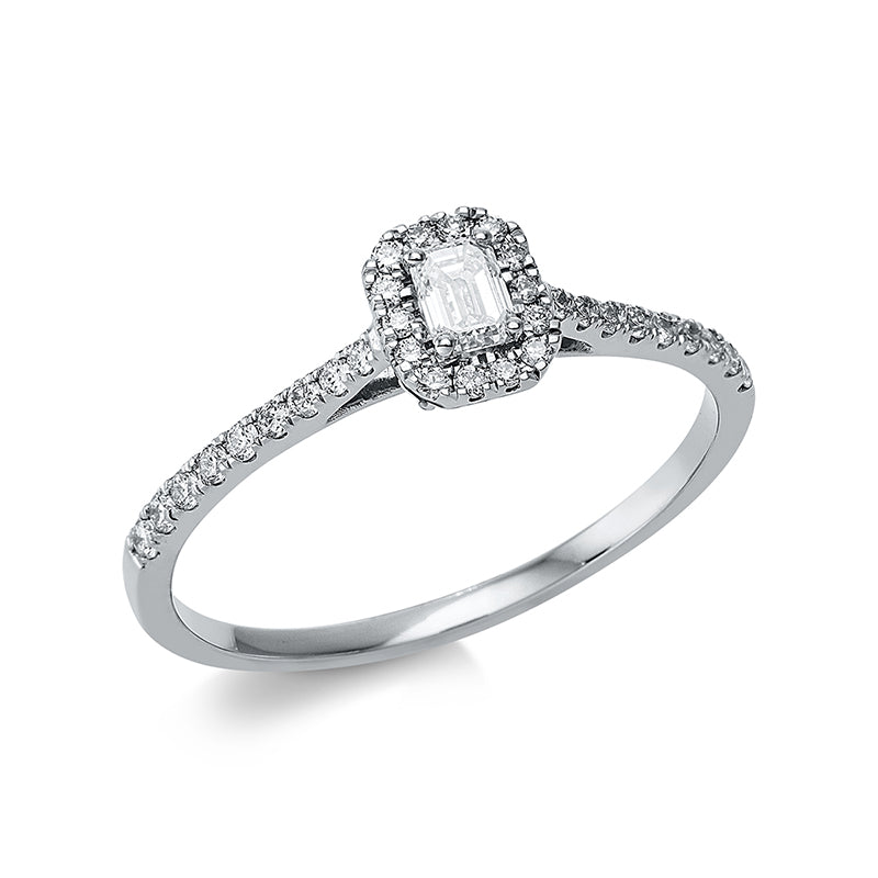 Ring 18 kt WG. 1 Sm.schliff 0.16 ct. TW-si. 32 Brillanten 0.17 ct. TW-si. Weite:53